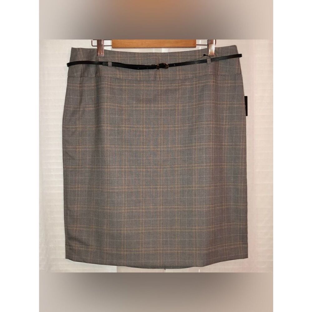 Liz Claiborne 16 Career Professional Gray White Gold Plaid Pencil Skirt